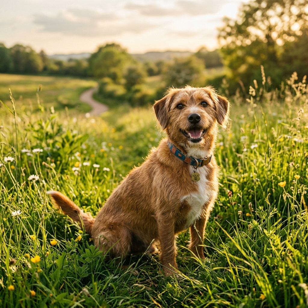 Happy dog in a field